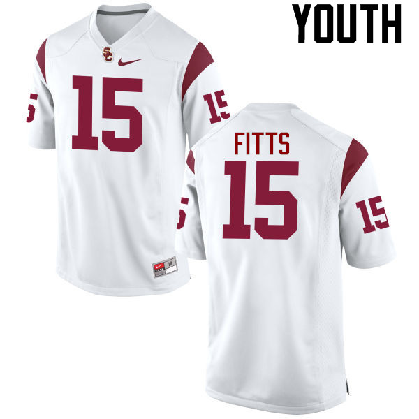 Youth #15 Thomas Fitts USC Trojans College Football Jerseys-White - Click Image to Close